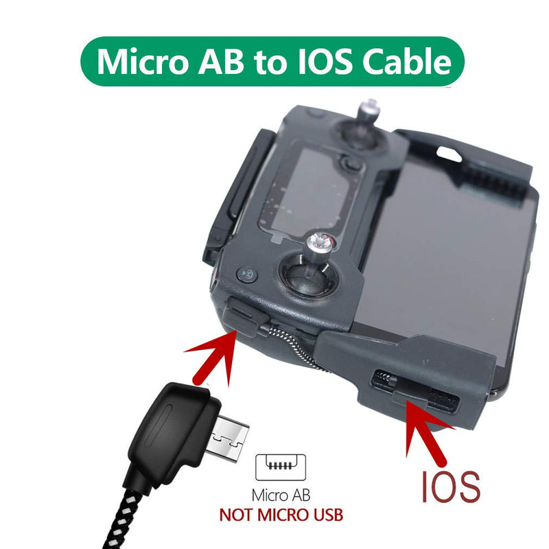 [Australia - AusPower] - Hanatora 3.66 Inch Micro AB to iOS Remote Controller Cable for DJI Mavic Mini,Mini SE,Mavic 2 Pro/Zoom,Mavic Air,Mavic Pro Platinum, Phone OTG Nylon Braided Data Cord Accessories(iOS Connector) 