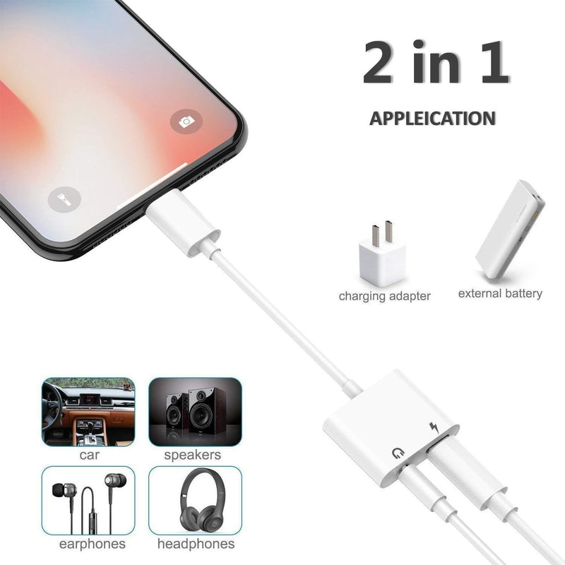 [Australia - AusPower] - Headphone Adapter for iPhone, [Apple MFi Certified] 2 in 1 Lightning to 3.5mm Headphone and Charger Jack Adapter AUX Audio Dongle Compatible with iPhone 13 12 11 11 Pro XS XR X 8 7 6 iPad iPod 