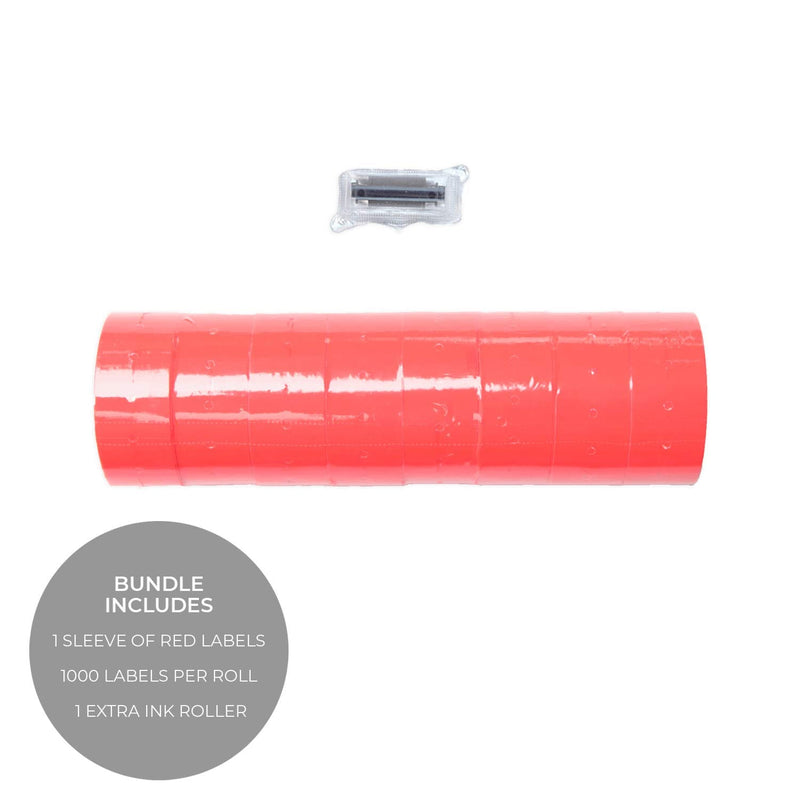 [Australia - AusPower] - 1-Line Bright Red Labels for SBLabeler Price and Date Guns / 8000 One Line Blank Labels/Black Ink Roller Included 