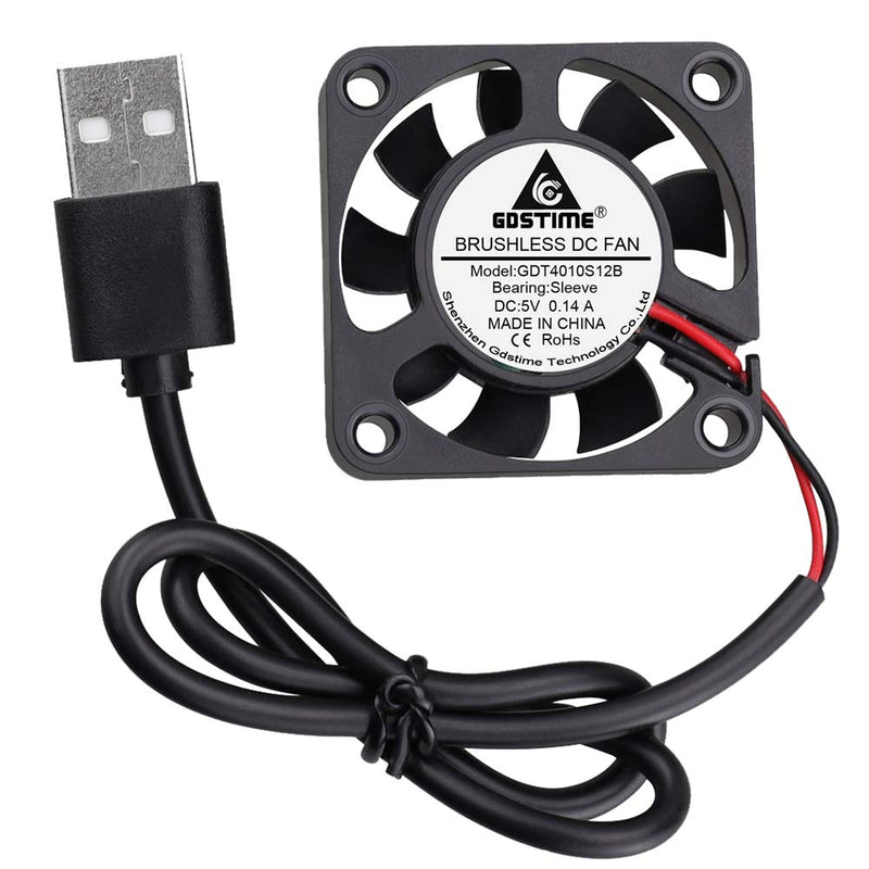 [Australia - AusPower] - GDSTME 40mm USB Fan for VR Gear, Aquarium, Roku, Router, Raspberry Pi, Cosplay, Helmet Cooling Ventilation 40x40x10mm 