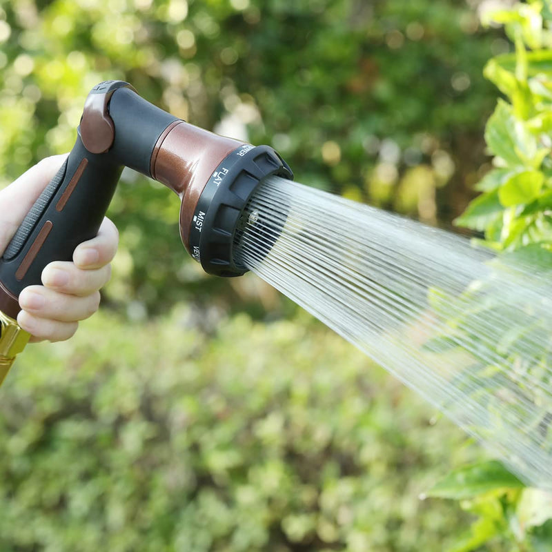 [Australia - AusPower] - FANHAO Garden Hose Nozzle, 100% Heavy Duty Metal Water Hose Sprayer with 8 Spray Patterns, High Pressure Water Nozzle with Thumb Control, On Off Valve for Watering Plants, Washing Cars & Pets 