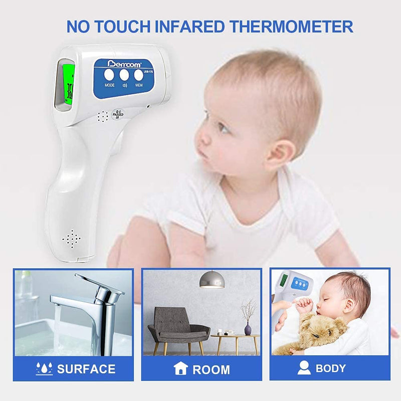 [Australia - AusPower] - Berrcom Non Contact Infrared Forehead Thermometer for Adults, Kids, Baby - Medical Grade Digital Termometro Fever Check Temperature JXB-178 - Includes 5 Face Masks Bundle (Batteries Not Included) 
