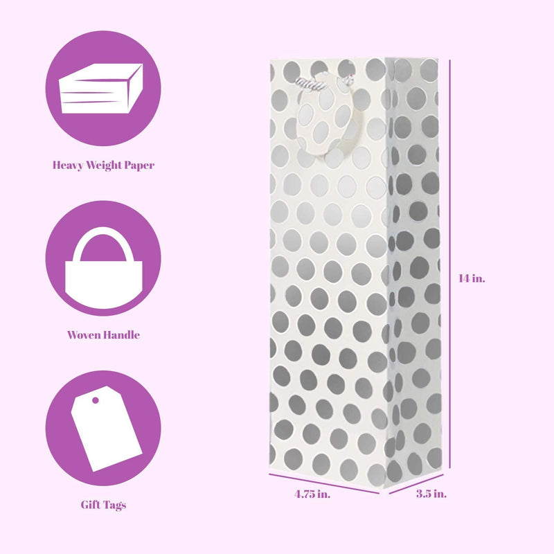 [Australia - AusPower] - UNIQOOO 12Pcs Metallic Gold Silver Polka Dots Wine Gift Bag w/Tag and 60 Sheets Metallic Gold & Silver Gift Tissue Paper Bundle 