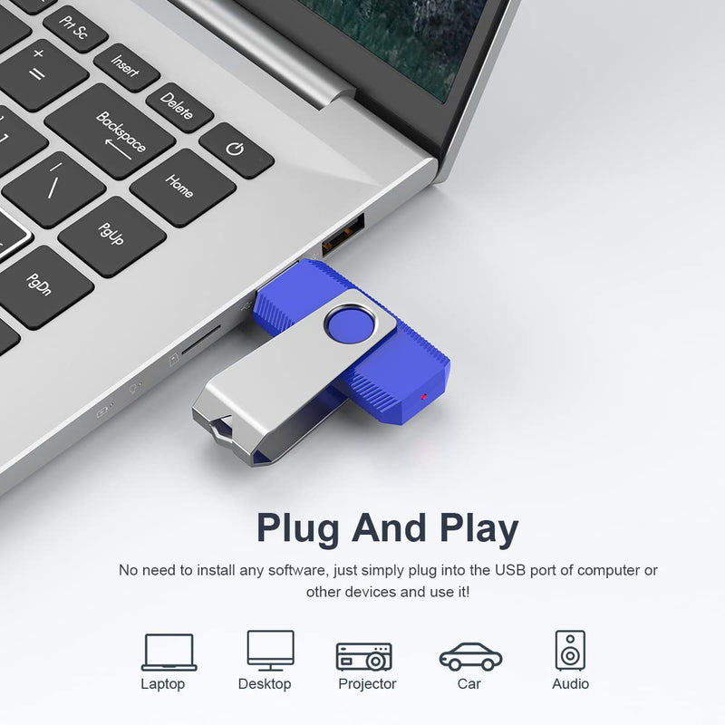 [Australia - AusPower] - 128GB Flash Drive Aiibe 2 Pack 128GB USB 3.0 Flash Drive Thumb Drive USB Memory Stick Jump Drive USB Drive with Keychain (128G, Blue 2 Pack) 128GB 3.0 