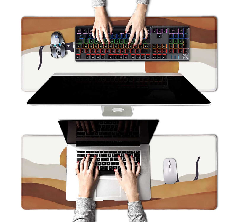 [Australia - AusPower] - Large Gaming Mouse Pad, Desk Pad, Keyboard Mouse Mat Non-Slip Mousepad Rubber Base and Stitched Edges for Laptop Computer Office Desk Accessories, 31.5 X 11.8 Inch, Sunrise Mountain Black Cat 