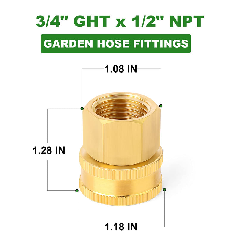 [Australia - AusPower] - TAISHER 6 Packs Brass 3/4" Female GHT x 1/2" Female NPT Hose Connectors, Hose Adapter Garden Hose Fittings and Adapters 6PCS 3/4" Female x 3/4" FNPT 