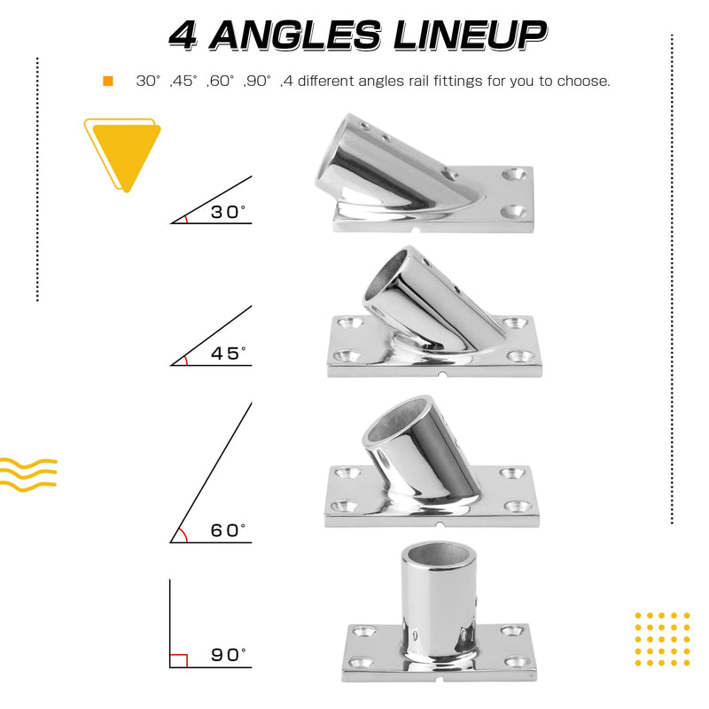 [Australia - AusPower] - AMYSPORTS Heavy Steel Boat Base Rail Stainless Pole Marine Base Tube Rectangular Boat Rail Fittings Handrail Yacht SUS316 30° FOR 22mm PIPE 