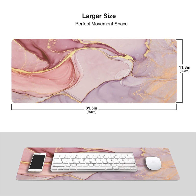 [Australia - AusPower] - Gaming Mouse Pad,Pink Glitter Rose Gold Marble Extended Mouse Pad (31.5x11.8 in) Large Computer Keyboard Mouse Mat Non-Slip Desk Pad for Gaming&Work Pink Glitter Rose Gold Marble One Size 