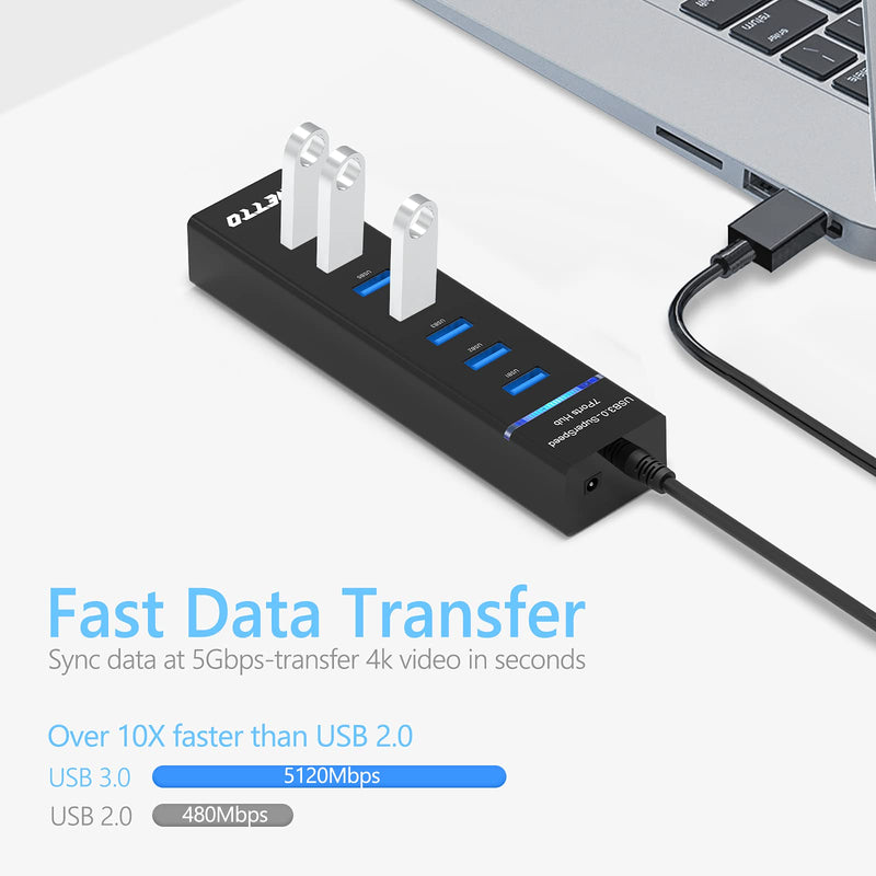[Australia - AusPower] - 7-Port USB 3.0 Hub, IVETTO Data USB Hub with 38inch Long Cable for Laptop, PC, MacBook, Mac Pro, Mac Mini, iMac, Surface Pro and More 