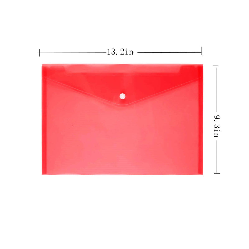 [Australia - AusPower] - Wiekyze Poly Envelope 12 Pcs Document Envelopes with Snap Button Quality Clear Document Folder for A4 Size (red) Red 