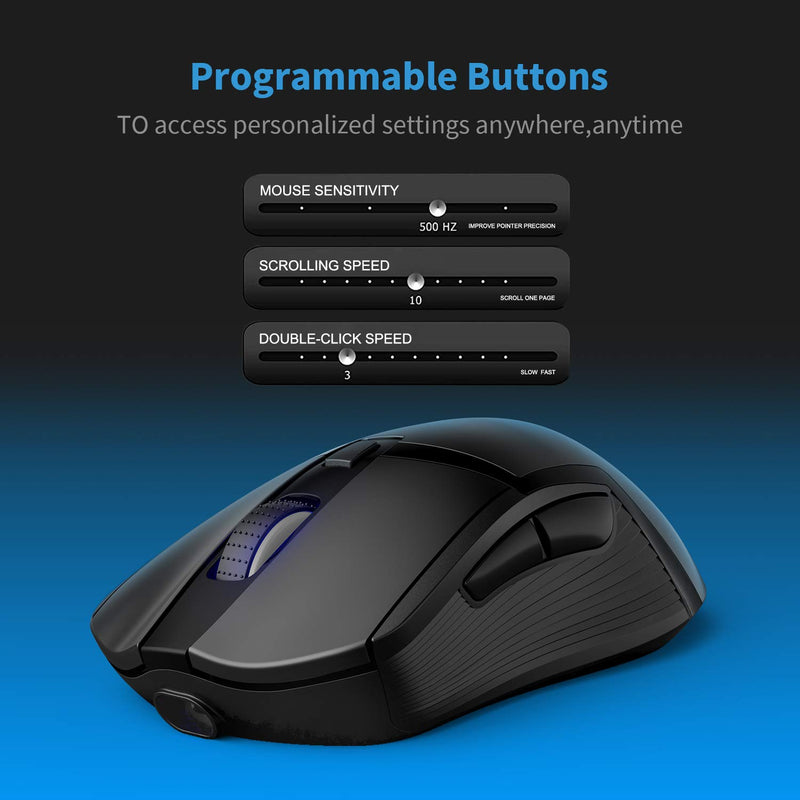 [Australia - AusPower] - Wireless and Wired Gaming Mouse, Rechargeable RGB Ergonomic Mouse with 6 Programmable Buttons, 7 Adjustable DPI up to 10000, Compatible with Windows MacBook Laptop PC Computer 