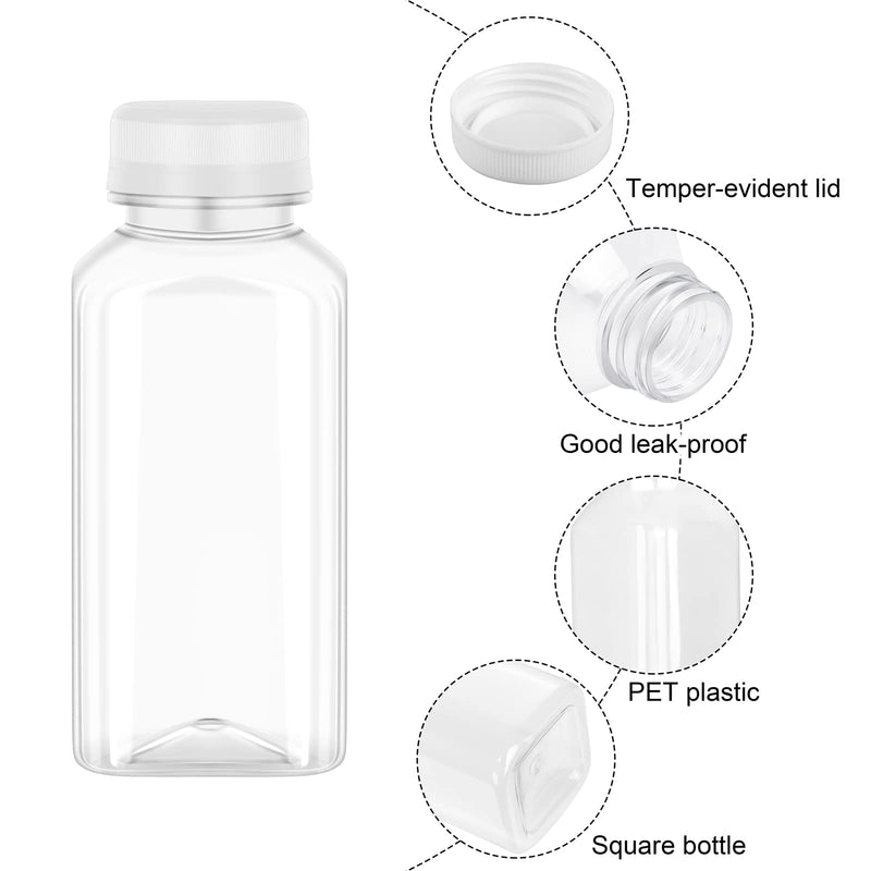 [Australia - AusPower] - MIMIND 12 Pack 8 Ounce Empty Plastic Juice Bottles, Reusable Clear Bulk Containers with White Tamper Proof Lids for Juice, Milk and Other Beverage 