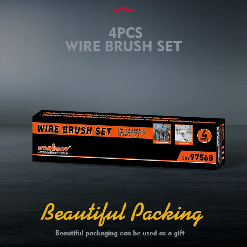 [Australia - AusPower] - Wire Brush Set, 4-Pack Heavy Duty Carbon Steel and Stainless Steel Wire Scratch Brush,14" Long Wire Brush Set for Cleaning 4-Pack Multipurpose Beechwood 