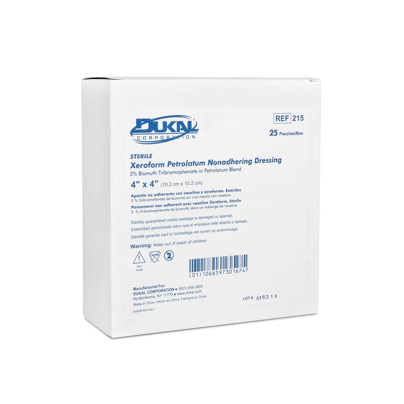 [Australia - AusPower] - Dukal 215 Alba Xeroform Petrolatum Gauze, Sterile, 4 x 4 Inch (Pack of 25) 