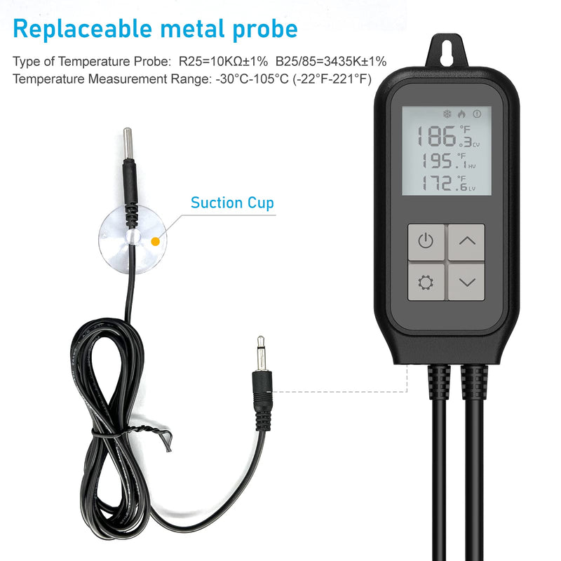 [Australia - AusPower] - YukiHalu Smart Digital Temperature Controller, 2-Outlet Thermostat with Heating and Cooling Modes, for Homebrew Fermentation Breeding Incubation Greenhouse, Reptile and Aquarium 