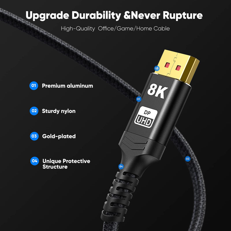 [Australia - AusPower] - VESA Certified 1.4 DisplayPort Cable 6FT, Capshi 8K DP Cable (8K@60Hz, 4K@144Hz, 1080P@240Hz) HBR3 Support 32.4Gbps, HDCP 2.2, HDR10 FreeSync G-Sync for Gaming Monitor 3090 Graphics PC 6.6 feet 