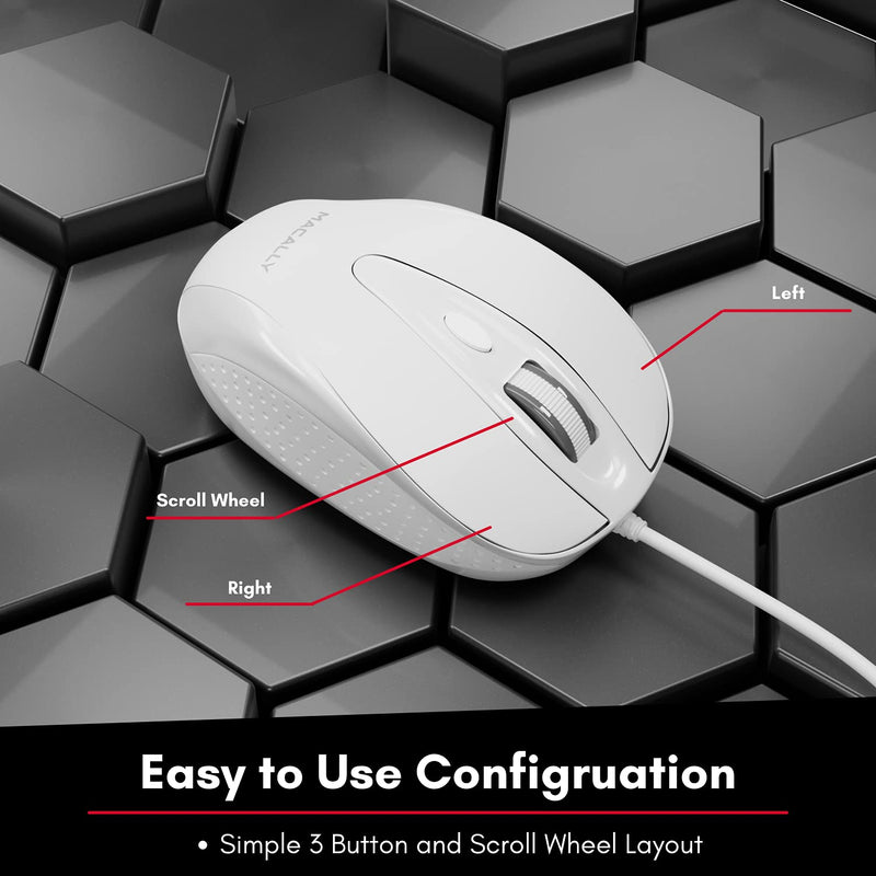 [Australia - AusPower] - Macally USB Wired Mouse with 3 Button, Scroll Wheel, & 5 Foot Long Cord, USB Mouse for Laptop and Desktop, Computer Mouse Compatible with Apple Macbook Pro / Air, iMac, Mac Mini, & Windows PC (TURBO) 