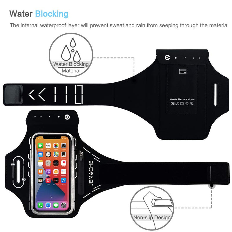 [Australia - AusPower] - iPhone 13 Pro Max, 12 Pro Max Armband, JEMACHE Gym Workouts Running Phone Arm Band for iPhone 13 Pro Max, 12 Pro Max, 11 Pro Max, Xs Max, 13, 12 with Airpods Holder (Black) Black 