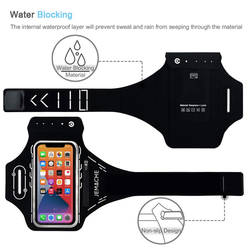[Australia - AusPower] - JEMACHE Running Armband for iPhone 13 12 11 XR XS, 13 Pro, Samsung Galaxy S22 S21 S20 S10 S9, Gym Workouts Arm Band with Airpods Holder (Black) Black 