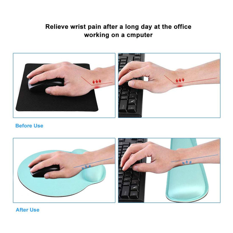 [Australia - AusPower] - Keyboard Wrist Rest Pad Mouse Pad, Memory Foam, Rest Pads Sets for Comfortable Typing & Wrist Pain Relief, Anti-Slip Rubber Base (Green) Green 
