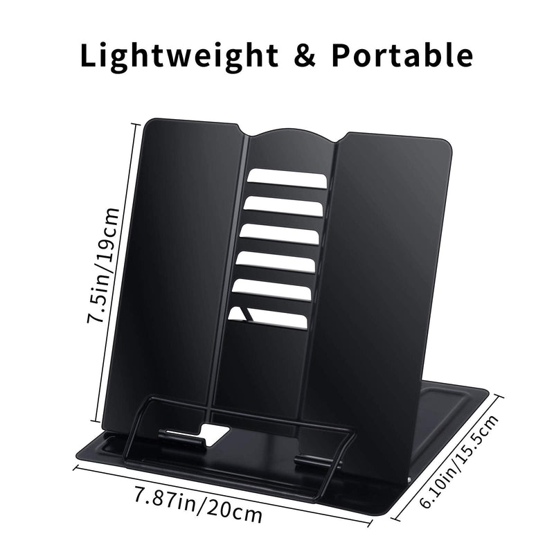 [Australia - AusPower] - Blizzow Desk Book Stand Holders for Reading Hands Free, Durable Metal Adjustable Book Stand, Sturdy Lightweight Foldable Portable Bookstand -Cookbook, Recipe, Tablet, Music Book, Documents (Black) Black 