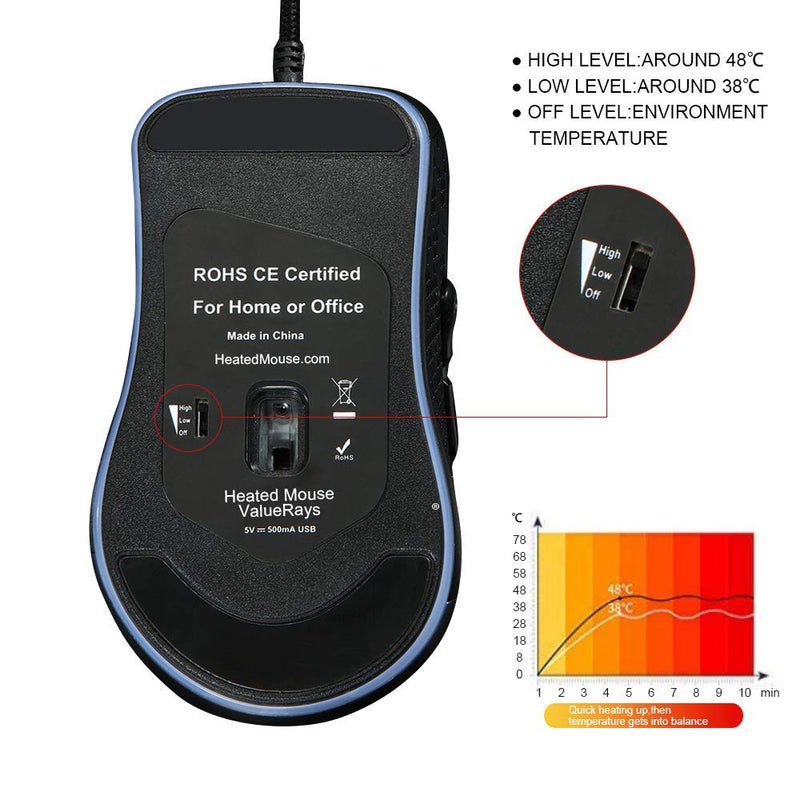 [Australia - AusPower] - ValueRays Heated Mouse Quiet Click Heated Buttons Universal Size (Solid Black) 