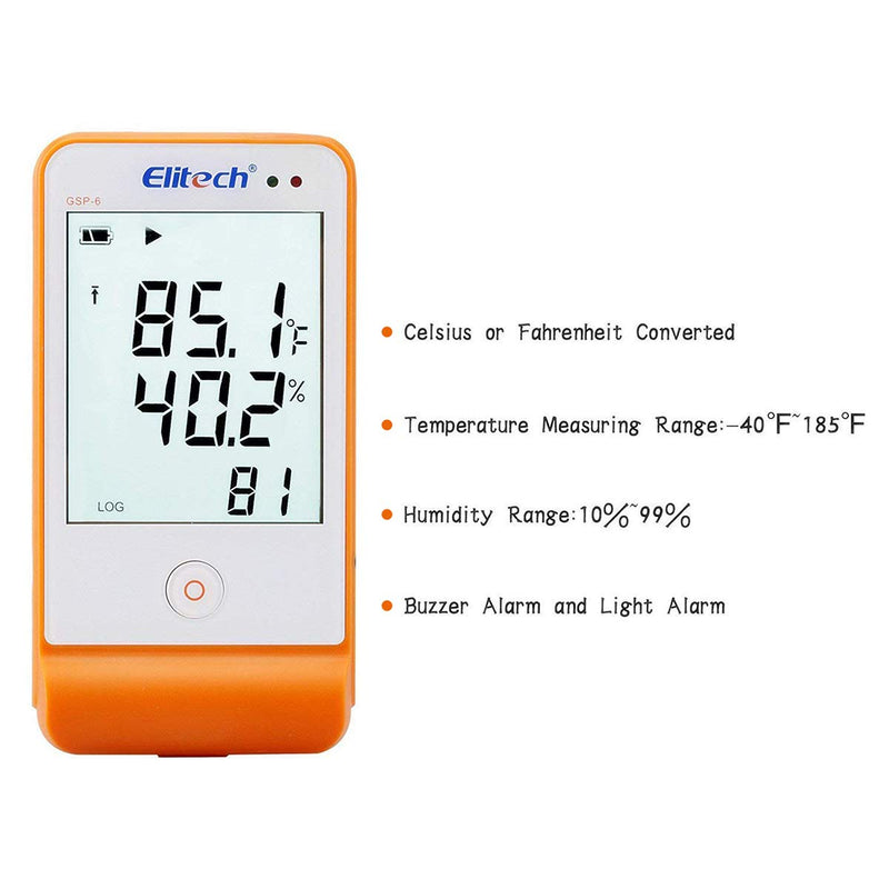 [Australia - AusPower] - Elitech GSP-6 Thermometer Digital Data Logger Temperature Humidity Alarm GSP-6-1PACK 