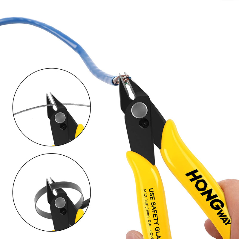 [Australia - AusPower] - HongWay 5pcs Micro Flush Cutters, Wire Cutter with Internal Spring, Diagonal Cutters for Electronics, Heating Wire, Model Sprue, Soft Copper Wire Snips, 5 inches, Yellow 5pack 