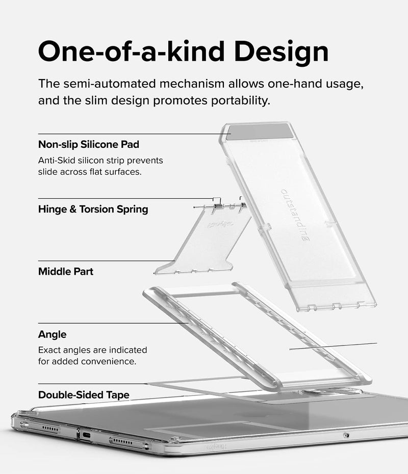 [Australia - AusPower] - Ringke Outstanding Universal Tablet Stand Spring-Action Adjustable Slim Thin Kickstand Multi Angle Adhesive Holder for iPad, Android Tablets, E-Reader, and More - Clear Mist 