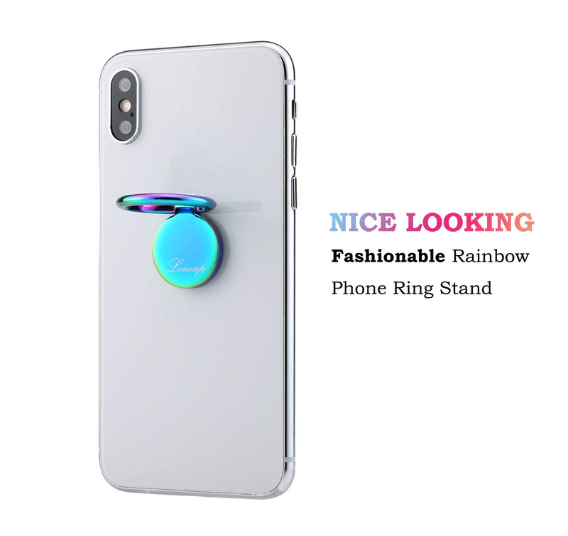 [Australia - AusPower] - lenoup Rainbow Cell Phone Ring Stand Holder,Blue Multicolor Ring Grip Kickstand,360 Rotation Metal Finger Ring for Almost All Phones,Pad 