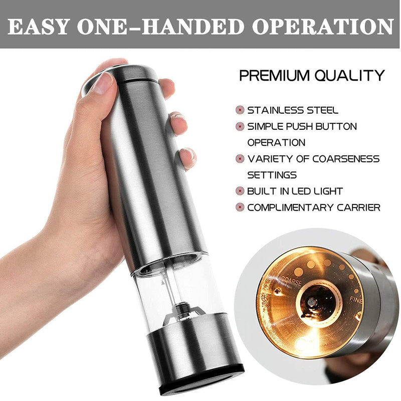 [Australia - AusPower] - Salt and Pepper Grinder Electronic with Light,Automatic Stainless Steel Pepper Mill - Battery Operated -1 Pcs 1 