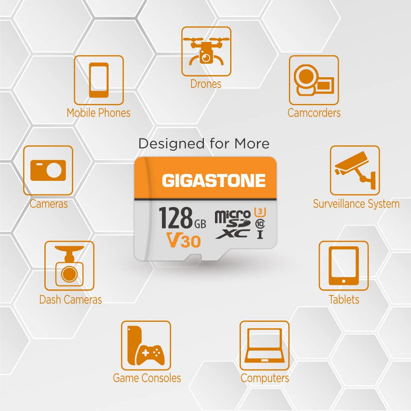 [Australia - AusPower] - Gigastone 128GB Micro SD Card, 4K Video Pro, GoPro, Surveillance, Security Camera, Action Camera, Drone, 95MB/s MicoSDXC Memory Card UHS-I V30 Class 10 V30 4K 128GB 