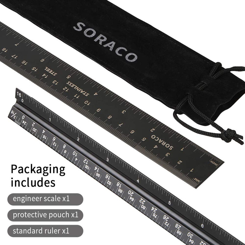 [Australia - AusPower] - Architectural Scale Ruler 12-Inch with Aluminum Standard Metal Ruler Set for Architect,Draftsman, and Civil Engineer Blueprints (Imperial) 