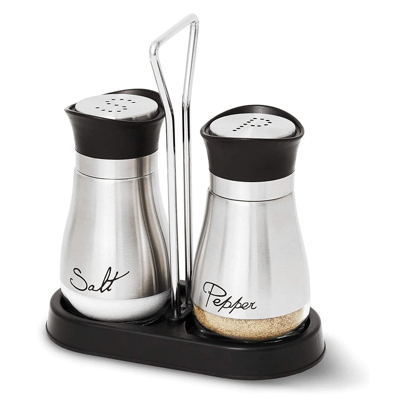 [Australia - AusPower] - Salt and Pepper Shakers Set with Holder, Stainless Steel and Glass Dispenser (4oz) 