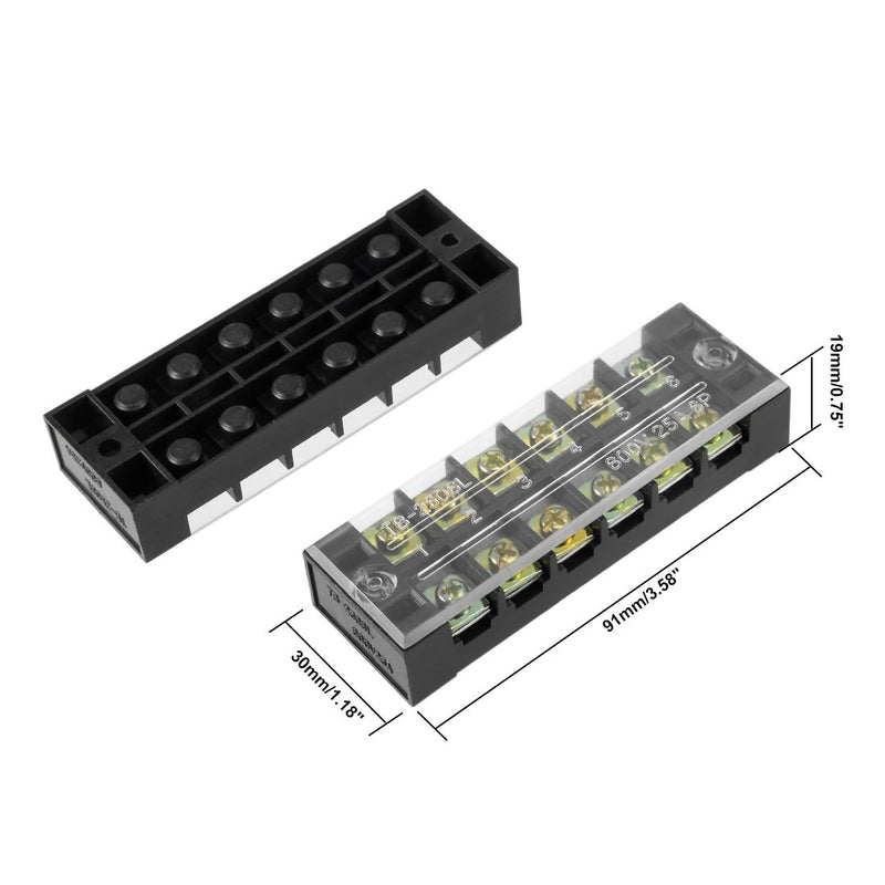[Australia - AusPower] - uxcell 2 Pcs Dual Rows 6 Positions 600V 25A Cable Barrier Block Terminal Strip TB-2506L 