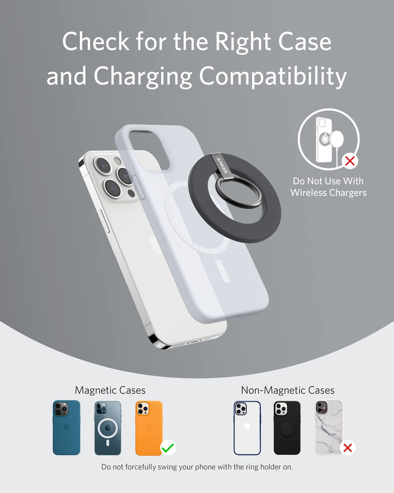 [Australia - AusPower] - Anker Magnetic Phone Grip (MagGo), 610 Magnetic Phone Ring Holder, Adjustable Kickstand, Only for iPhone 13, 13 Pro, 13 Mini, 13 Pro Max, 12, 12 Pro, 12 Mini, 12 Pro Max (Interstellar Gray) Interstellar Gray 