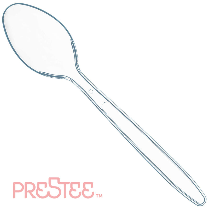 [Australia - AusPower] - 100 Clear Plastic Spoons | Heavy Duty Plastic Silverware Spoons | Fancy Plastic Cutlery | Elegant Disposable Spoons Pack | Bulk Disposable Flatware | Plastic Utensils Set | Nice Disposable Silverware 