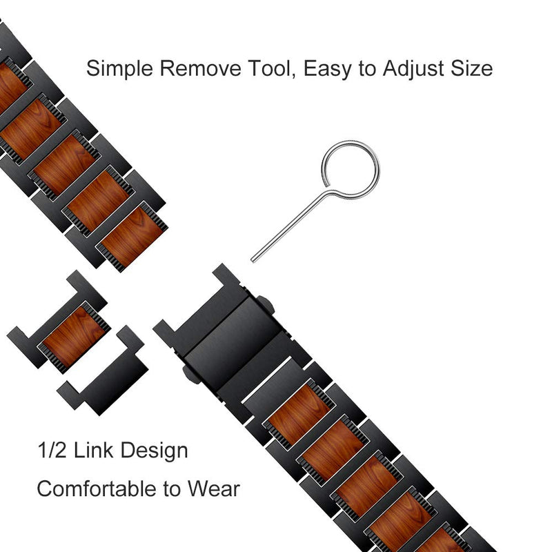 [Australia - AusPower] - LDFAS Compatible for Apple Watch Band 45mm 44mm 42mm, Natural Wood Red Sandalwood Stainless Steel Metal Strap for iWatch Bands Compatible for Apple Watch SE, Apple Watch Series 7/6/5/4/3, Black 45MM/44MM/42MM 