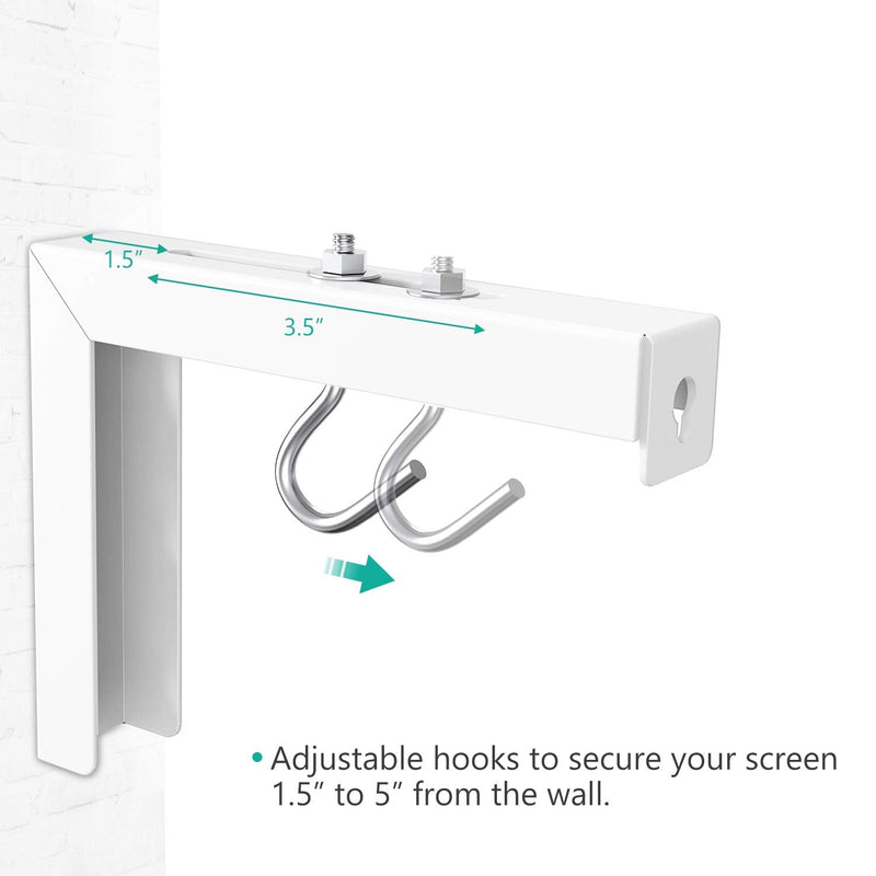 [Australia - AusPower] - WALI Universal Projector Screen L-Bracket, Wall Hanging Mount, 6 inch Adjustable Extension with Hook Manual, Spectrum and Perfect Screen Placement, up to 66 lbs (PSM001), White 