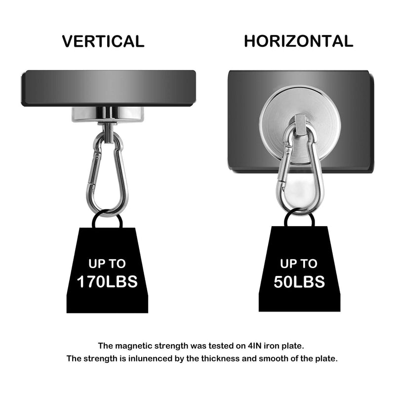 [Australia - AusPower] - Magnetic Hooks 170lbs Magnet Hooks Carabiner for Hanging Refrigerator Strong Large Heavy Duty Neodymium Magnet (170LBS-2PACK) WELLZEER 170LBS-2PACK Silver 