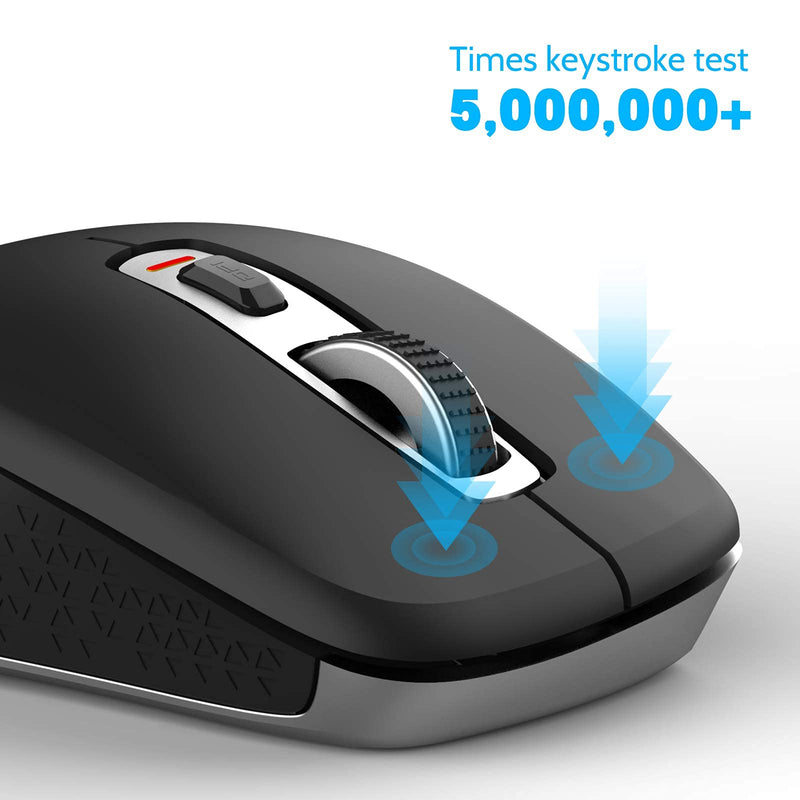 [Australia - AusPower] - Wireless Mouse 2.4G Noise-Free Cordless Mouse 5 Adjustable DPI (up to 2400) 6 Buttons Portable Computer Silent Mouse with USB Nano Receiver, Suitable for Laptops Computers Macs Laptops (Black) 1 Park Black 