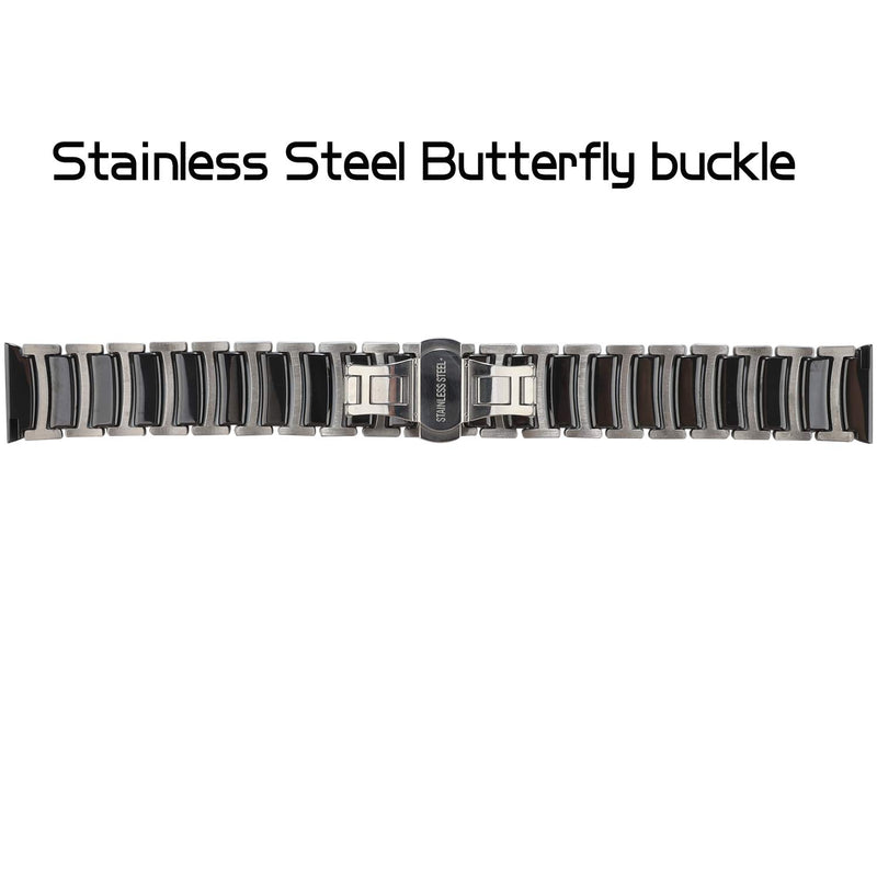 [Australia - AusPower] - Ceramic Watch Band Compatible with Garmin Venu Sq, Butterfly Stainless Steel Watch Bands Compatible for Amazfit Bip U Pro Smartwatch Band Men Women 