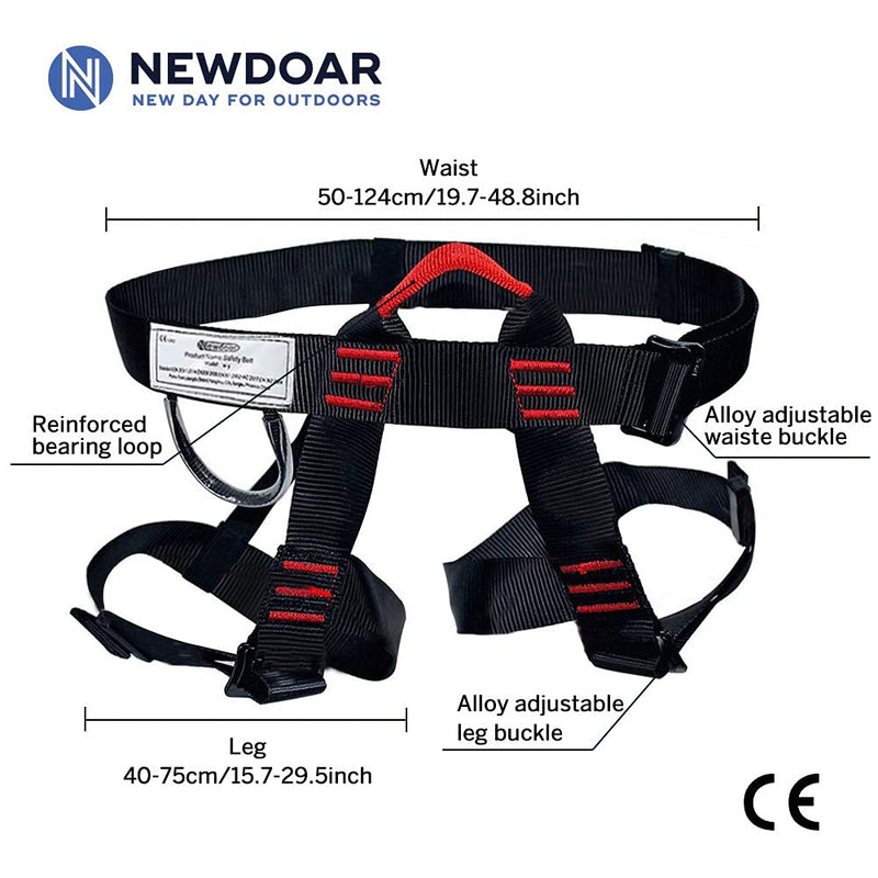 [Australia - AusPower] - NewDoar Adjustable Thickness Climbing Harness, Wider Half Body Harness for Rock Rappelling Fire Rescuing Tree Climbing Gear Black 