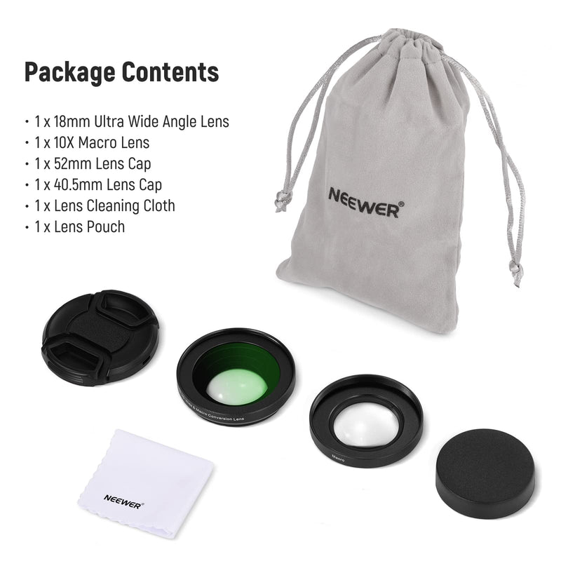 [Australia - AusPower] - NEEWER 40.5mm HD Wide Angle Lens Compatible with Sony ZV-1F ZV-E10 A5000 A6000, 2 in 1 18mm Wide Angle & 10x Macro Additional Lens with Extension Tube, Bayonet Mount Lens Adapter (LS-30, Black) 