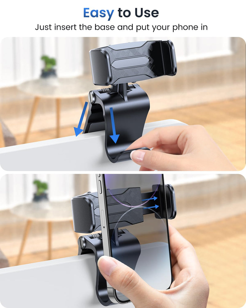 [Australia - AusPower] - OQTIQ Airplane Phone Holder, Travel Essentials Phone Mount for Desk Tray with Sturdy Spring-Loaded Grip & 360 Degree Angle Adjustable, Portable Travel Must Haves Phone Holder for Flying 