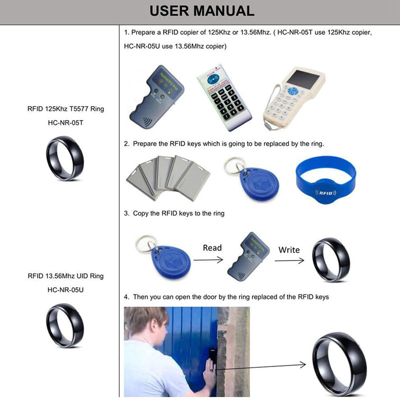 [Australia - AusPower] - HECERE T5577 or UID chip RFID Black Ceramics Smart Finger rewrite Ring 125KHZ/13.56MHZ Wear for Men or Women(UID 13.56MHZ-17MM) UID 13.56MHZ-17MM 