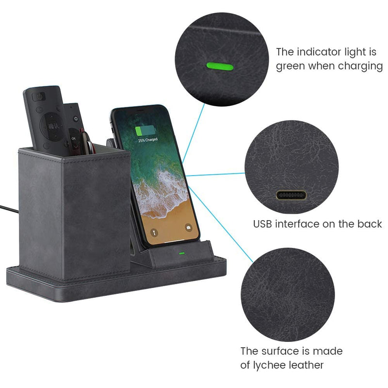 [Australia - AusPower] - GORESE Wireless Charging Pen Holder, Fast Wireless Charging Desk Organizer for iPhone 12/11/11 Pro/XS MAX/XR/XS/8 Plus and Galaxy S20/S20+/S10, QI Certified Wireless Charging Stand(Gray) 2 in 1 Gray 