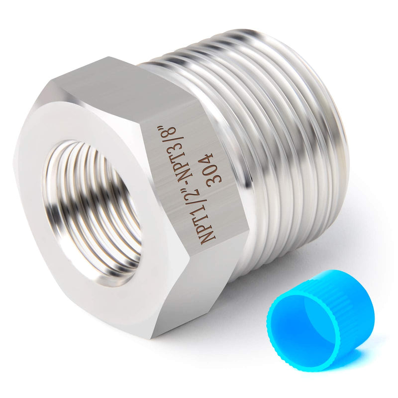 [Australia - AusPower] - TAISHER 2PCS Forging of 304 Stainless Steel Reducer Hex Bushing, 1/2" Male NPT to 3/8" Female NPT, Reducing Forging Pipe Adapter Fitting 1/2” MNPT x 3/8“ FNPT 2 