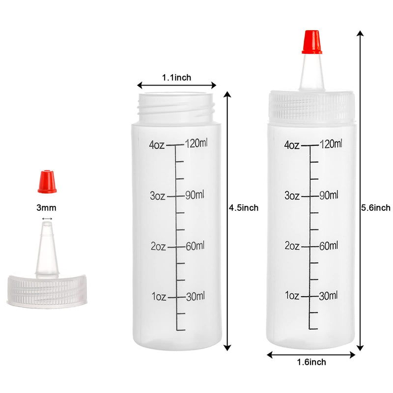 [Australia - AusPower] - Foraineam 40 Pack 4 oz (120 ml) Small Condiment Squeeze Bottles with Red Tip Cap and Measurement, Durable Plastic Squirt Bottle for for Cookie Decorating, Sauces, Syrup, Salad, Arts and Crafts 