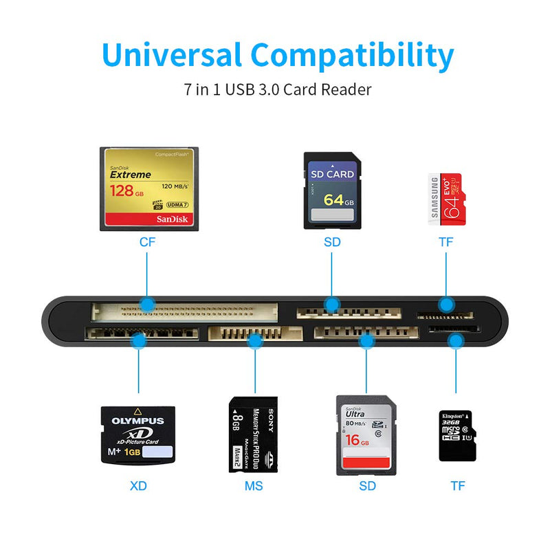 [Australia - AusPower] - USB3.0 Multi-Card Reader, SD/TF/CF/Micro SD/XD/MS 7 in 1 Fast 5Gbps Memory Card Reader/Writer/Hub for SD SDXC SDHC CF CFI TF Micro SD Micro SDXC Micro SDHC MS MMC UHS-I Cards,for Windows/Linux/Mac OS 